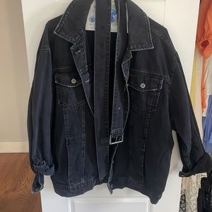 Zara black denim oversized jacket with detachable  belt